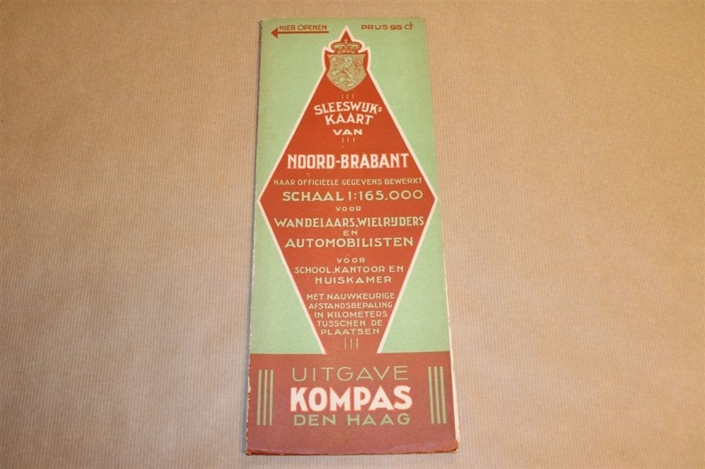 Sleeswijk's kaart van Noord-Brabant - Uitg. Kompas 1935, Gelezen, Ophalen of Verzenden, Landkaart, 1800 tot 2000