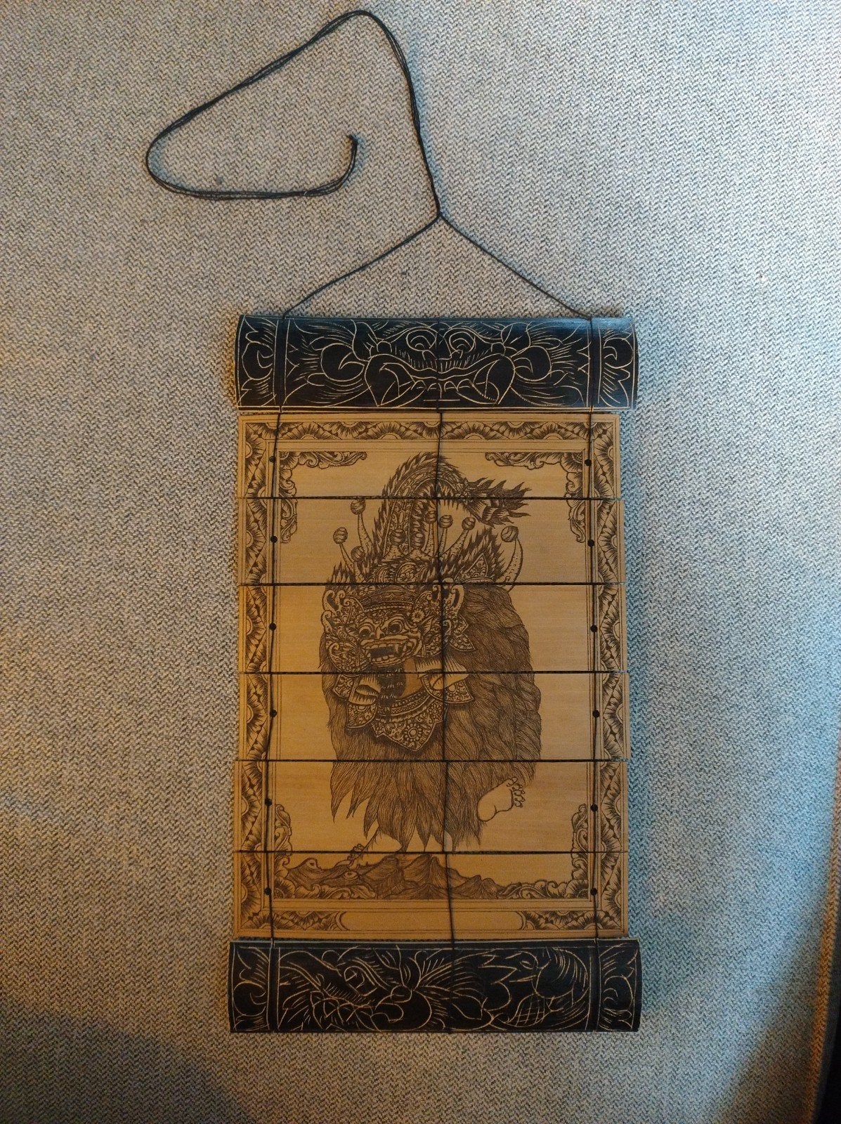 Balinese kunst Barong gegraveerd palmblad lontar, Ophalen of Verzenden