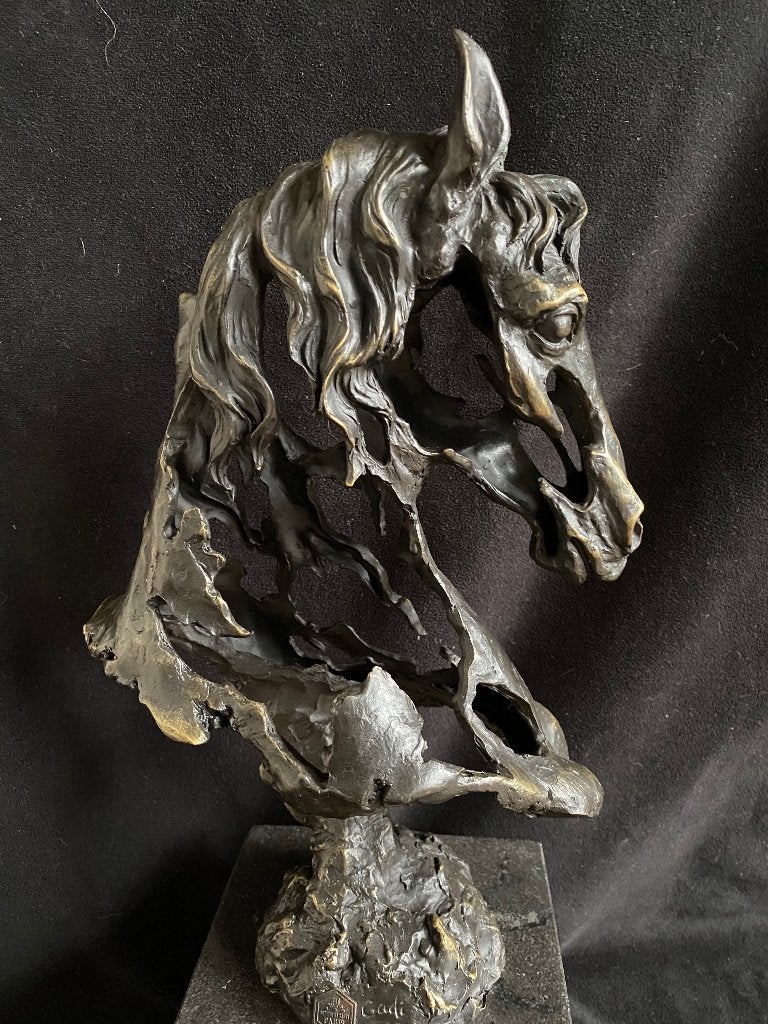 Bronzen bewerkt paardenhoofd Gadi/stempel, groot brons, Antiek en Kunst, Ophalen of Verzenden