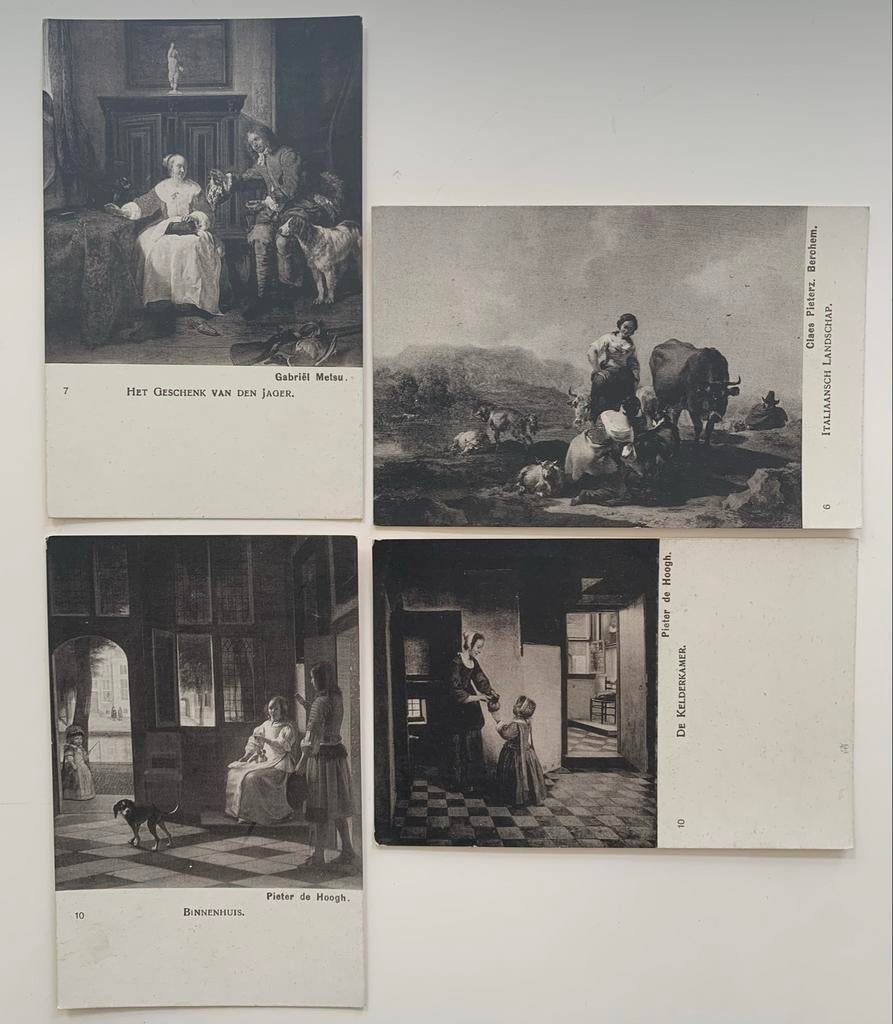 4 ansichtkaarten schilderijen De Hoogh, Metsu, Berchem, Ophalen of Verzenden, Ongelopen, Noord-Holland