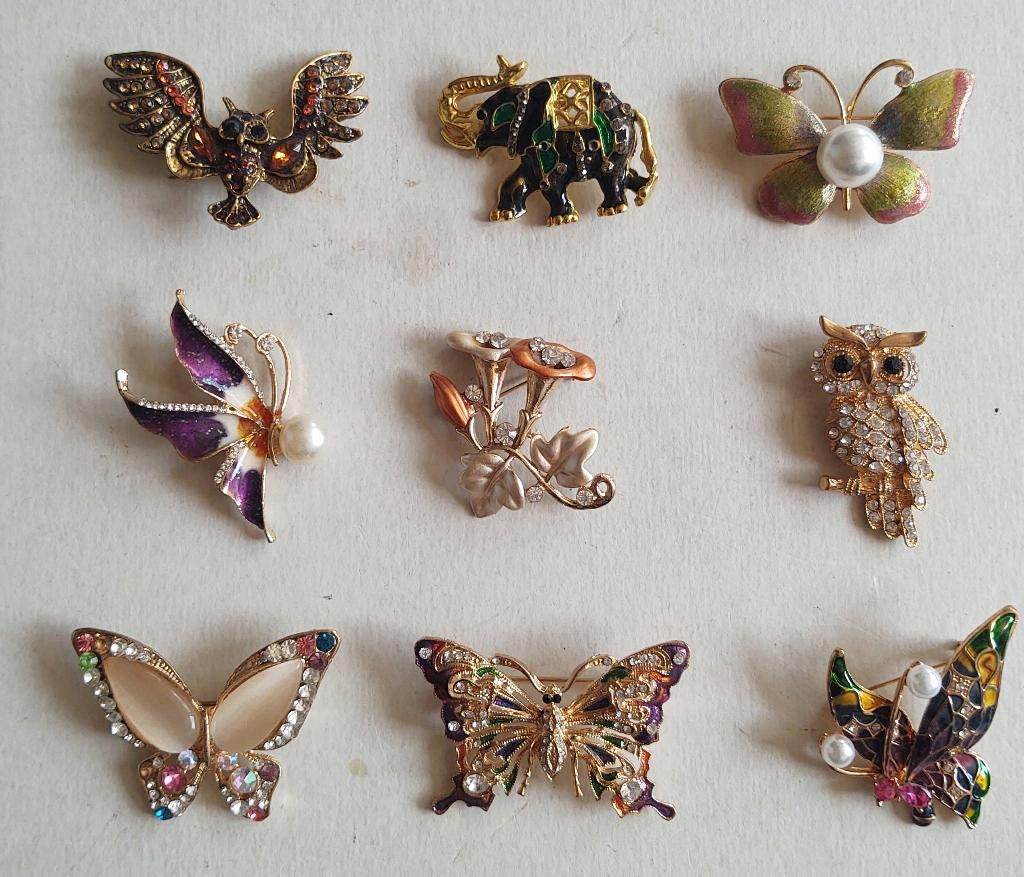 Broches met / zonder strass. € 4,-- per stk / 3 voor € 10,--, Verzenden, Zo goed als nieuw, Overige kleuren, Overige materialen