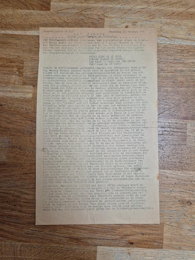 Wo2 illegale pers verzetskrant Het Parool, 31 januari 1945, Ophalen of Verzenden, Nederland, Boek of Tijdschrift