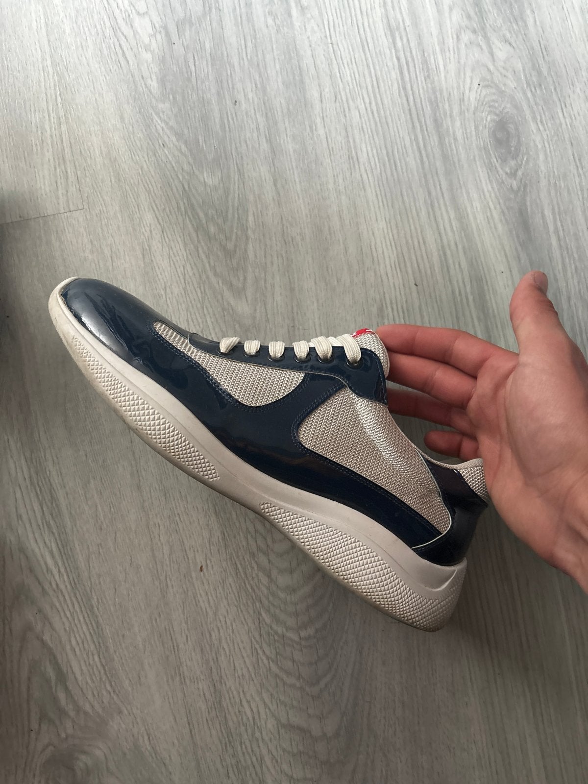 Prada America Cup Donkerblauw met Mesh, Blauw, Ophalen of Verzenden, Sneakers of Gympen, Gedragen