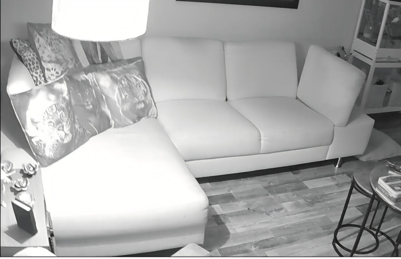Comfortabele creme hoekbank met chaise longue, Huis en Inrichting, Ophalen, Gebruikt, Vierpersoons of meer, Stof