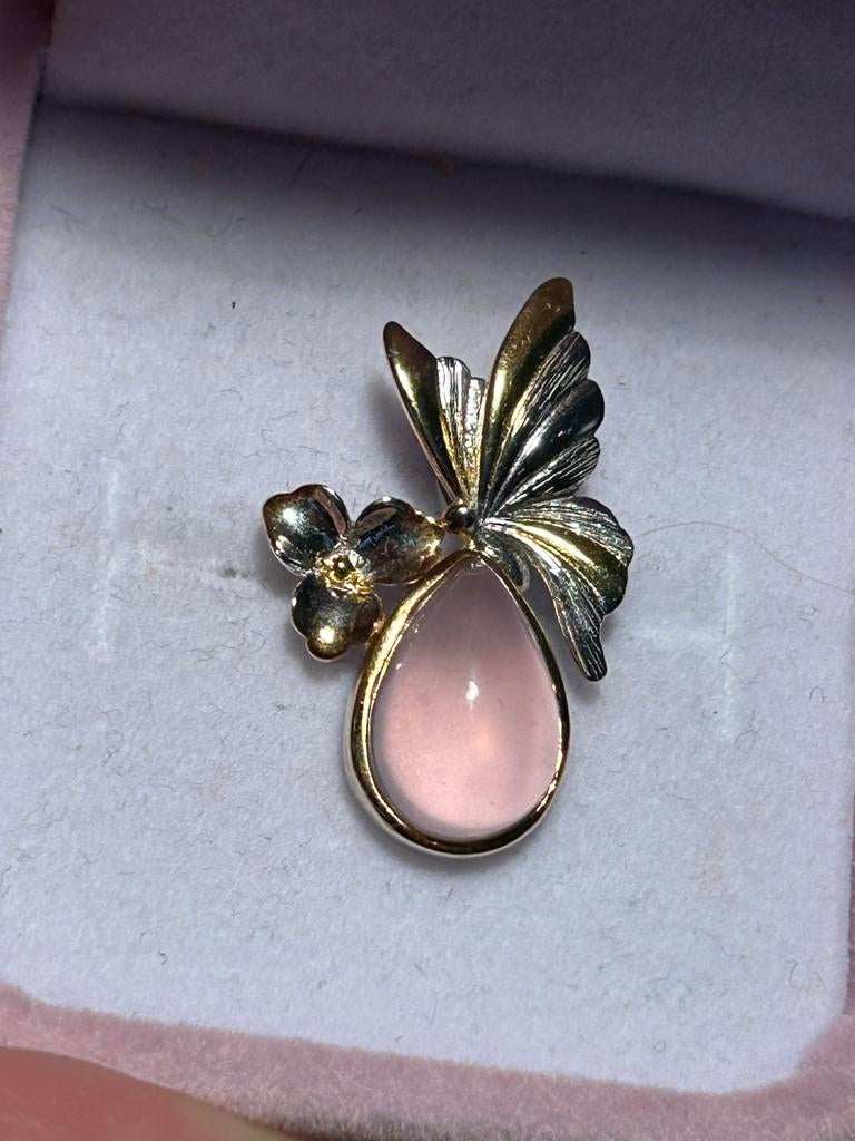 925 zilveren ster rozen kwarts, Sieraden, Tassen en Uiterlijk, Kettinghangers, Verzenden, Zo goed als nieuw, Zilver