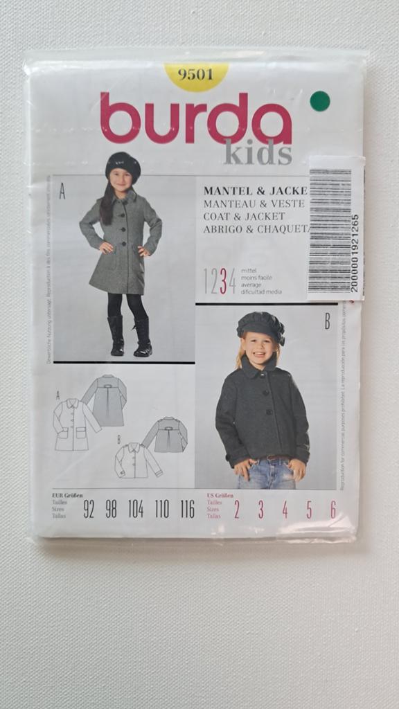 Burda naaipatroon Kids Jas maat 92 - 116 nr. 9501, Kind, Nieuw, Jas, Burda