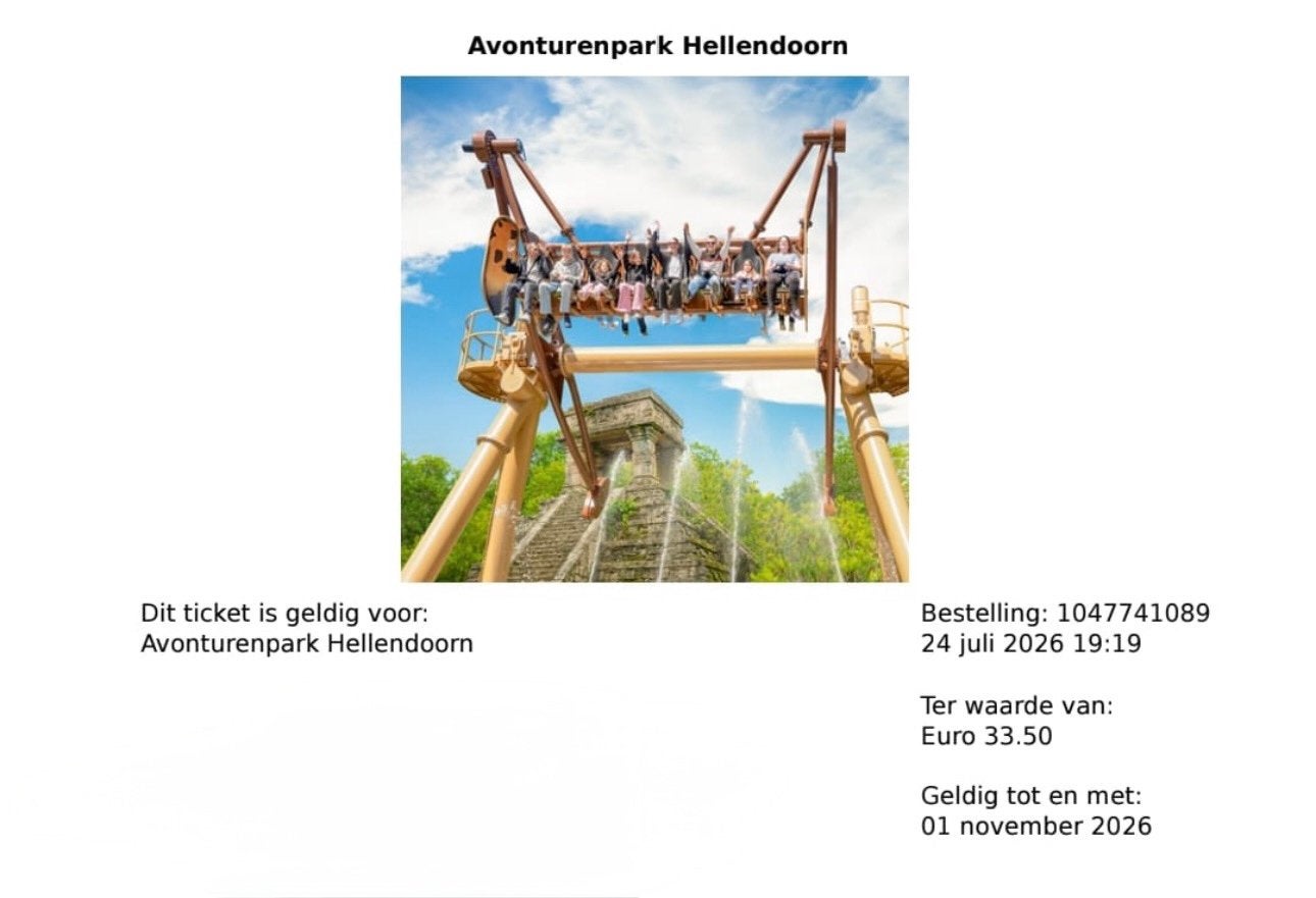Volwassen ticket Avonturenpark Hellendoorn – €30, Eén persoon, Ticket of Toegangskaart