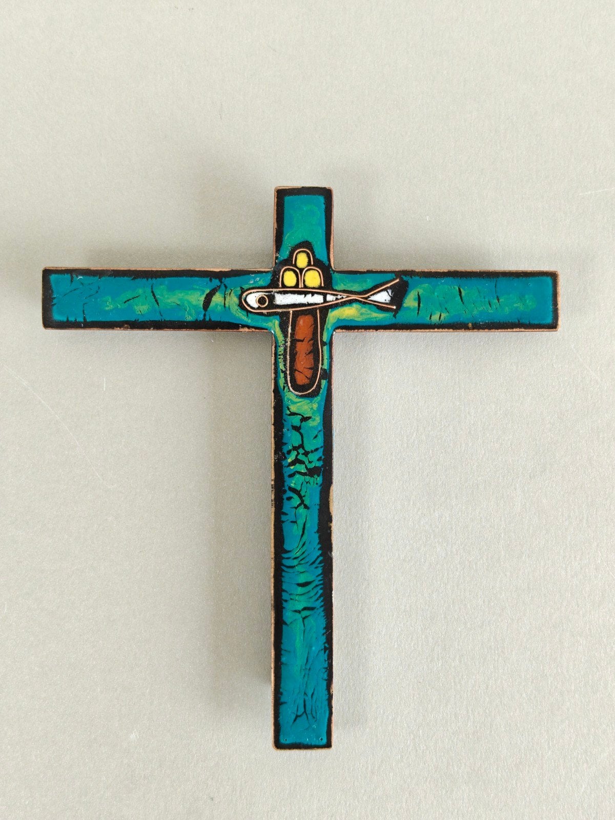 Kruis, wandkruis. Jaren 50. emaille. Mid Century, Ophalen of Verzenden, Gebruikt