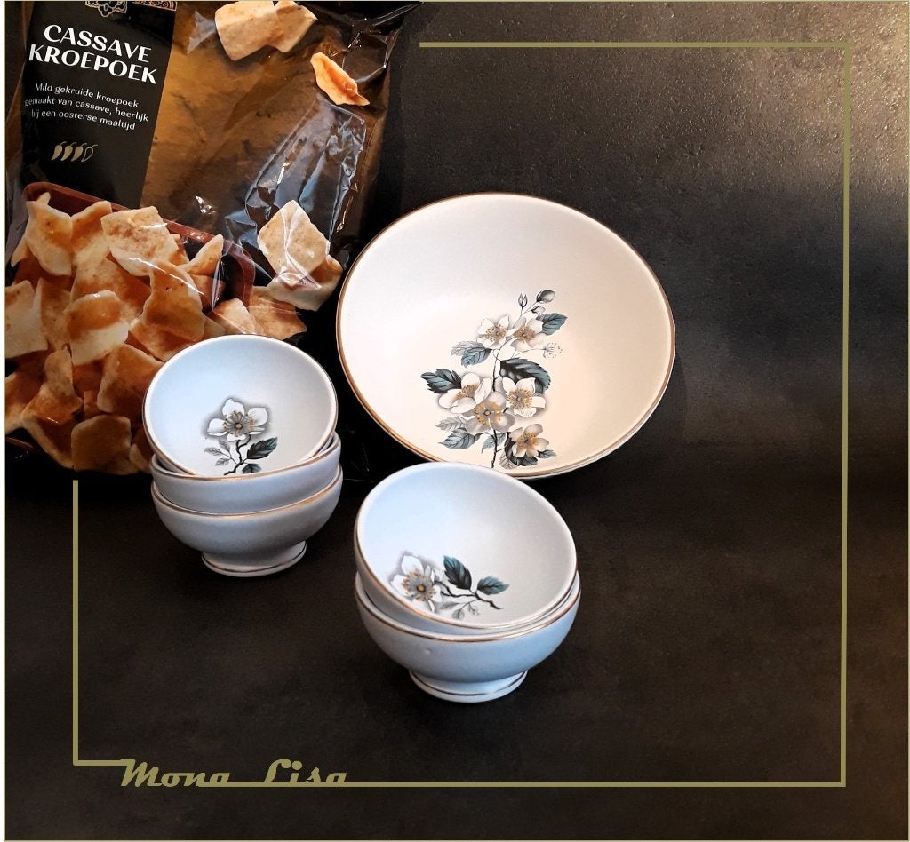 Pinda-set – jaren ‘60  = PLATEEL & FLORA  (setprijs), Antiek en Kunst, Ophalen of Verzenden