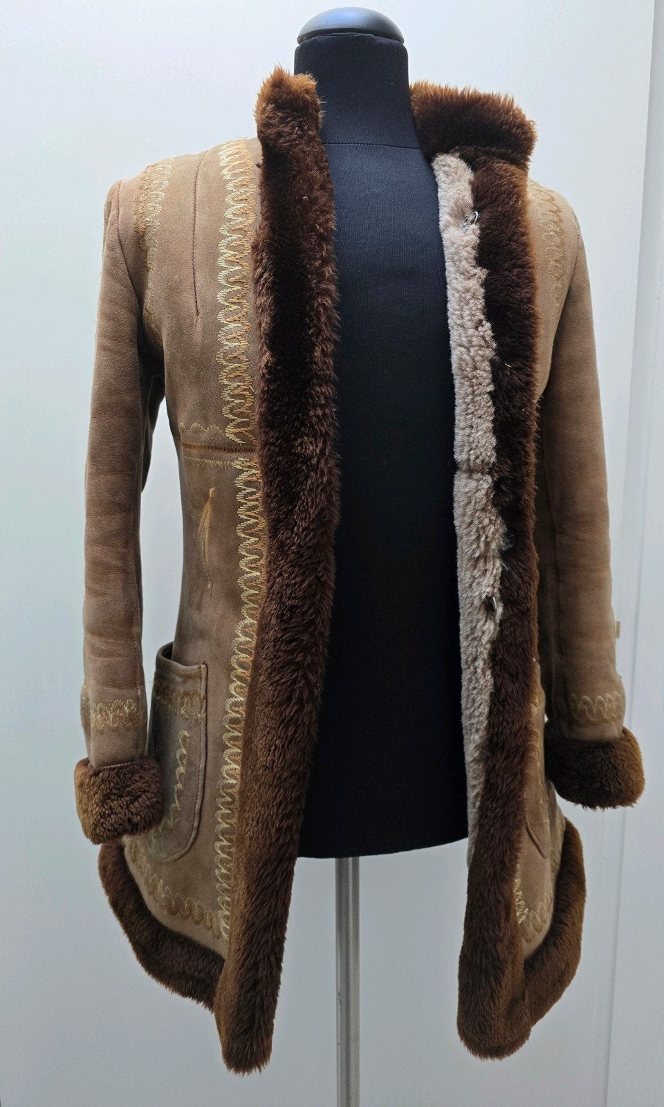 Vintage Afghaanse lammy coat borduursel mt. XS echt schaap, Beige, Ophalen of Verzenden, Zo goed als nieuw, Vintage