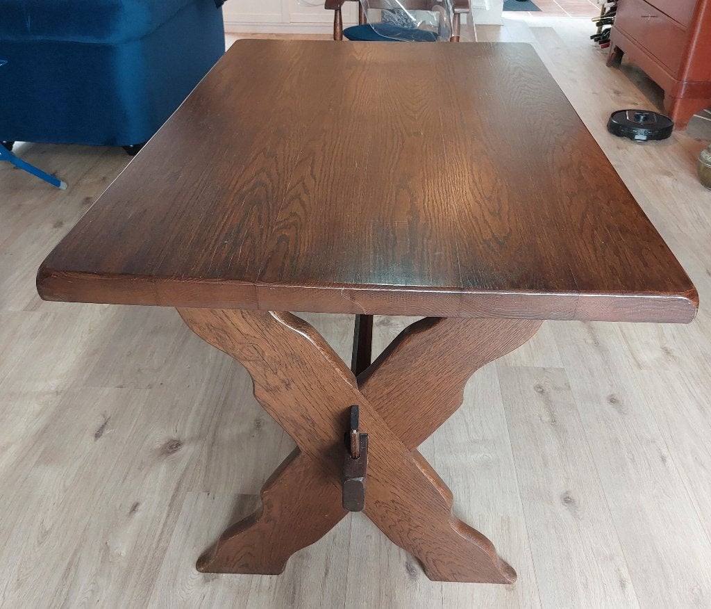 Kloostertafel, massief donker eiken 140x85 cm, Ophalen, Gebruikt, 100 tot 150 cm, Eikenhout