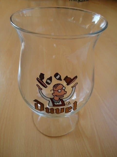 Duvel glas, jonglerende ober, jaar 2000, Ophalen of Verzenden, Zo goed als nieuw, Glas of Glazen, Duvel