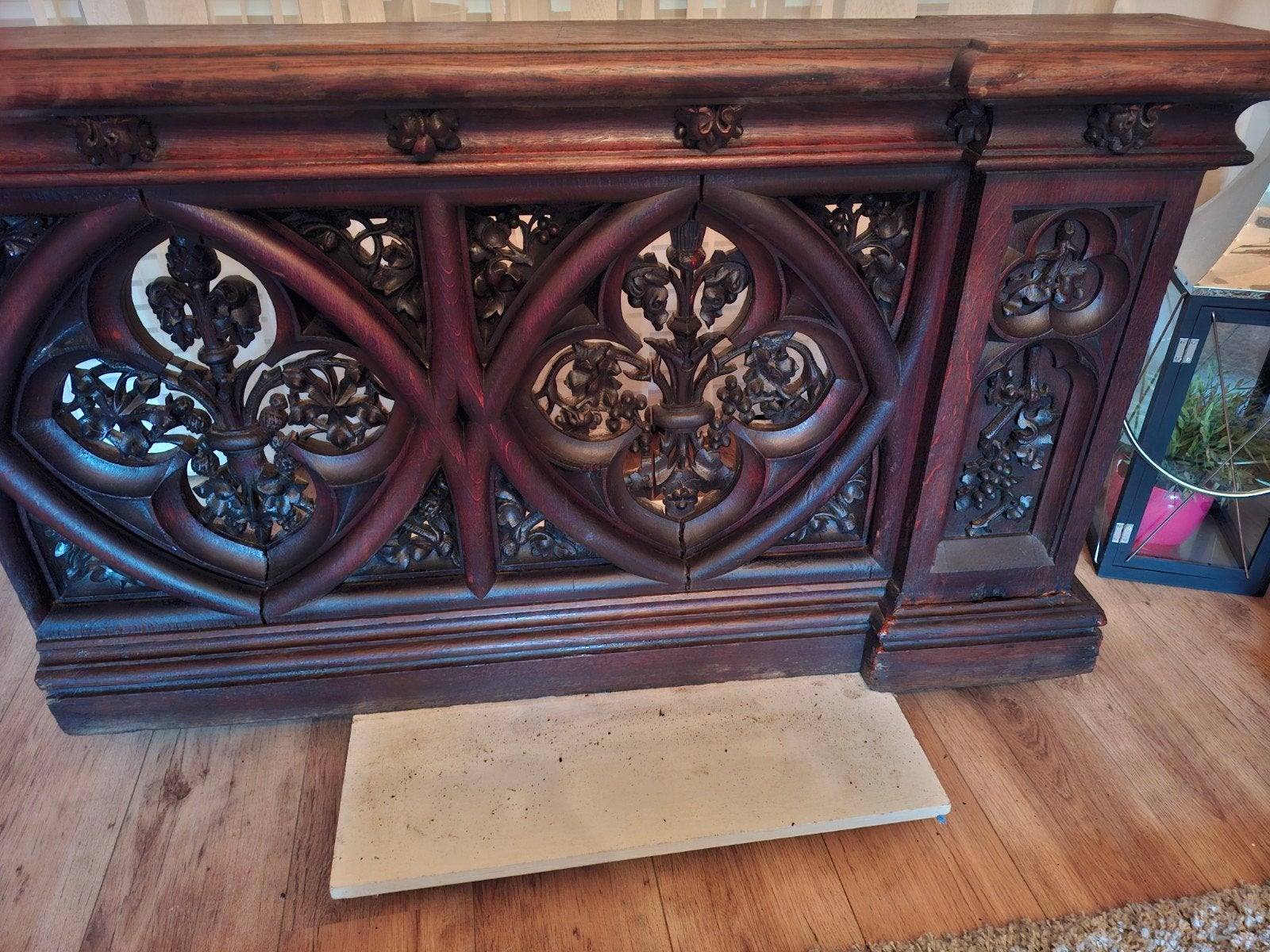 Antieke houten balustrade met gedetailleerd snijwerk, Ophalen of Verzenden