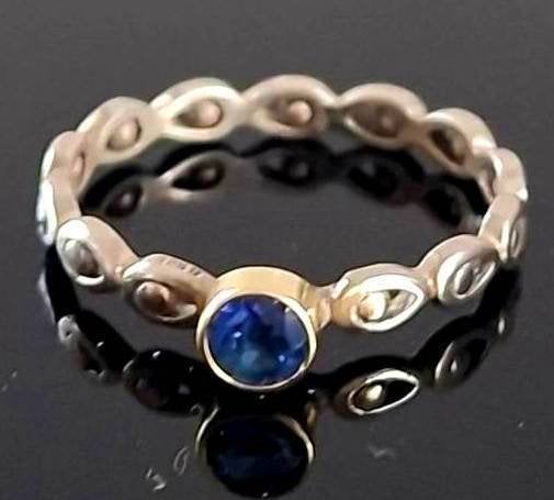 Schitterende 14-Kt goud & Sterling Zilver Saffier Ring, Ophalen of Verzenden, Zilver, Ring, Met edelsteen