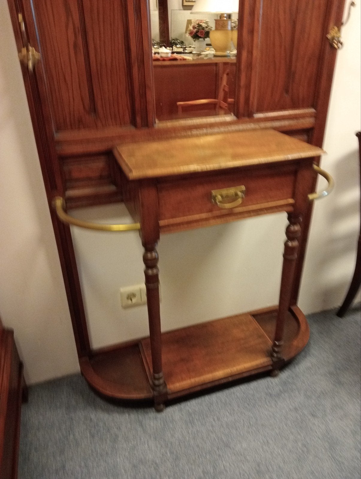 Antieke eikenhouten halmeubel  met spiegel en lade, Huis en Inrichting, Wandkapstok, 200 cm of meer, Onbekend, Ophalen of Verzenden