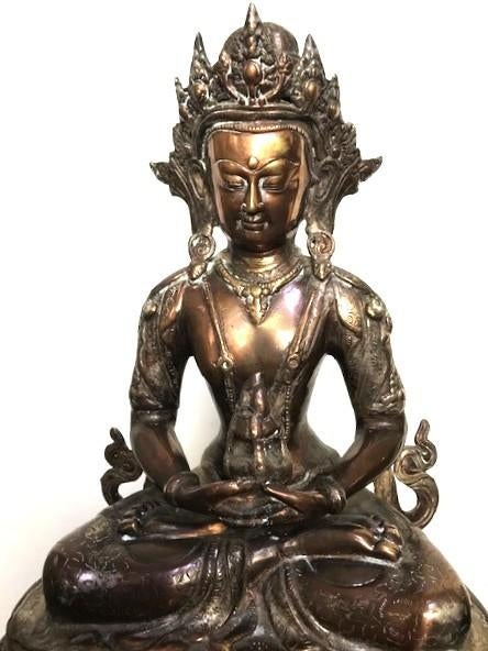 Boeddha Brons Nepal Amitayus Antiek H 40😍🙏💎🤗🎁👌, Antiek en Kunst, Kunst | Beelden en Houtsnijwerken, Handgemaakt, Ophalen of Verzenden