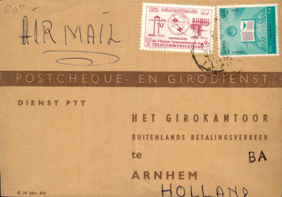PTT - Dienst - Frankering - Libië - 1955, Verzamelen, Ansichtkaarten | Nederland, Verzenden, 1940 tot 1960, Gelopen