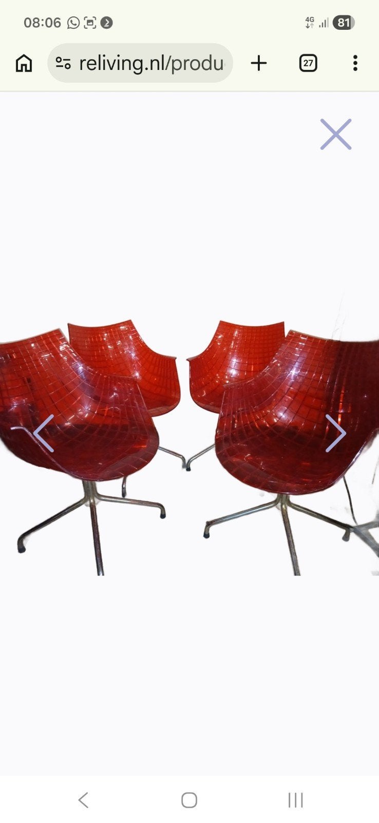 Driade Christophe Pillet Stoelen, Ophalen of Verzenden, Gebruikt, Rood, Vier