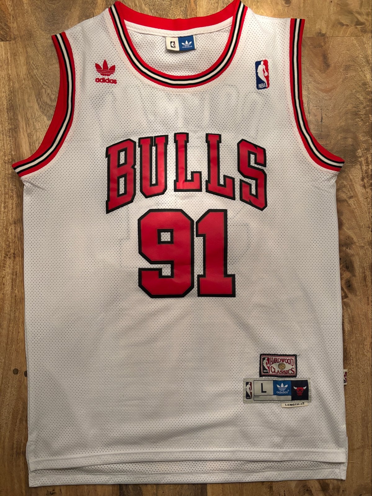 Chicago Bulls Dennis Rodman #91 maat L, Maat 52/54 (L), Wit, Overige typen, Ophalen of Verzenden