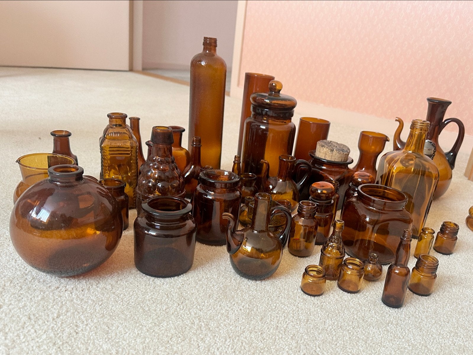 Grote collectie vintage bruin glaswerk, Ophalen of Verzenden