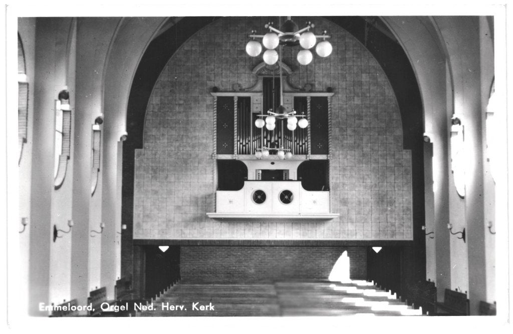 967624 Emmeloord 1954 Orgel Ned Herv kerk Flevoland NOP, Verzamelen, Ophalen of Verzenden, 1940 tot 1960, Ongelopen, Flevoland