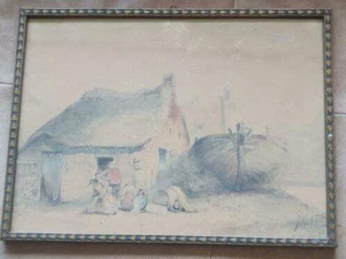 J G. Smits 1852 vissershuisje Scheveningen strand bomschuit., Ophalen