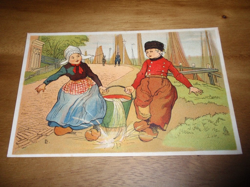 Kinderen in klederdracht met emmer Illustrator Tuck Sons, Verzenden, 1920 tot 1940, Ongelopen, Klederdracht