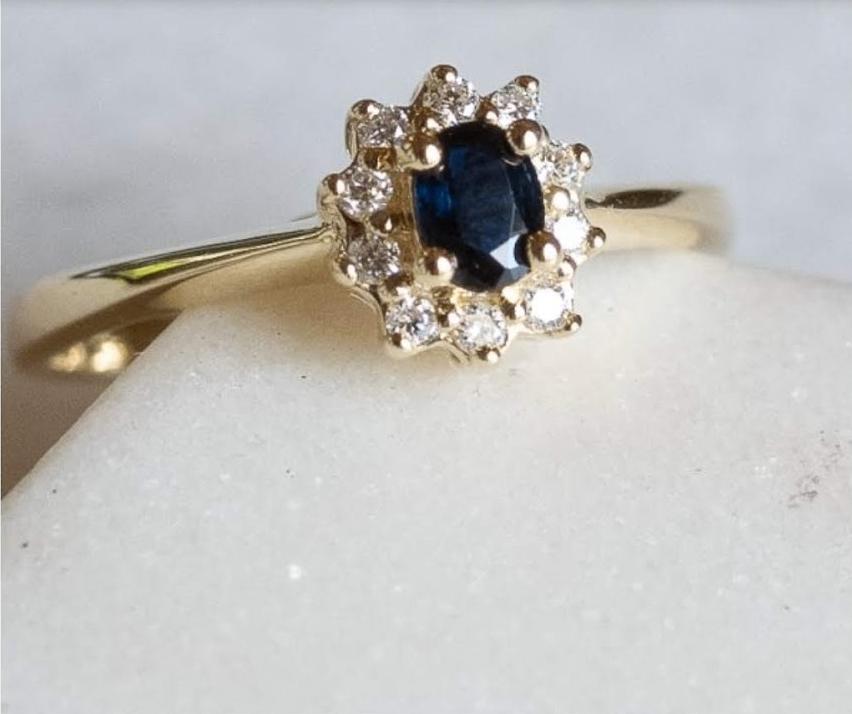 Saffier & Diamenten ring, Sieraden, Tassen en Uiterlijk, Ringen, Ophalen, Met edelsteen, Dame, Goud