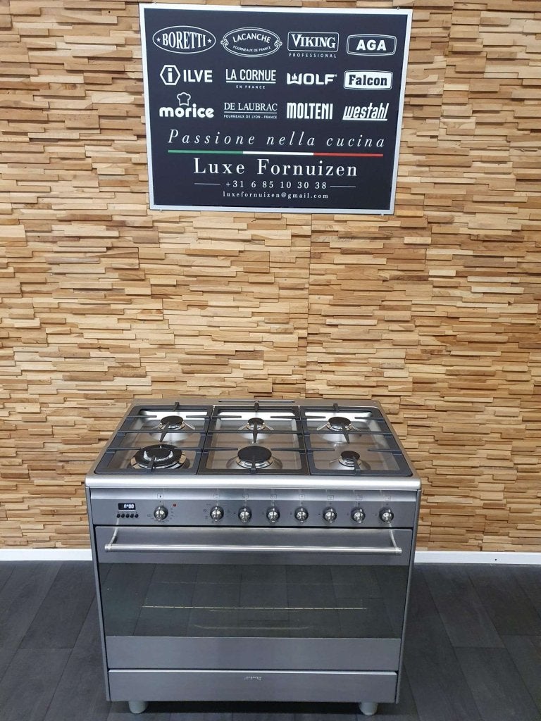 🔥SMEG Fornuis 90cm breed RVS 1 elektrische oven 6 pits, Witgoed en Apparatuur, Fornuizen, Niet ingevuld, 60 cm of meer, Niet ingevuld