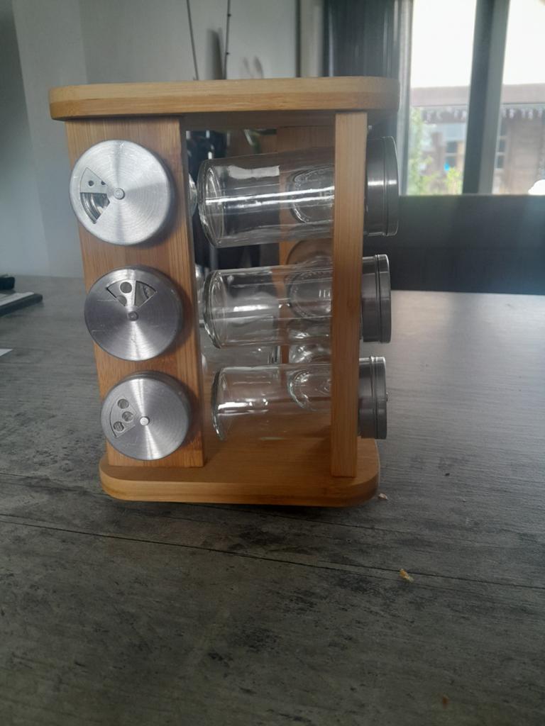 Kruidenrek met 12 glazen potjes, Hout, Ophalen of Verzenden, Bruin, Overige typen