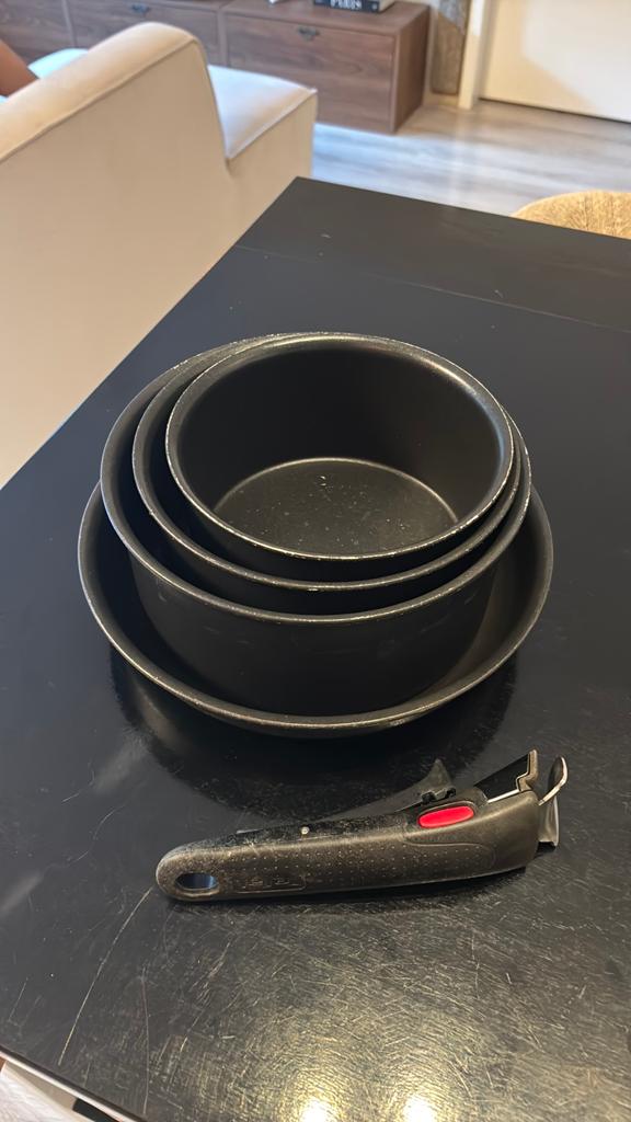 Tefal Ingenio pannenset met afneembaar handvat, Huis en Inrichting, Keuken | Potten en Pannen, Gebruikt, Inductieplaat, Aluminium