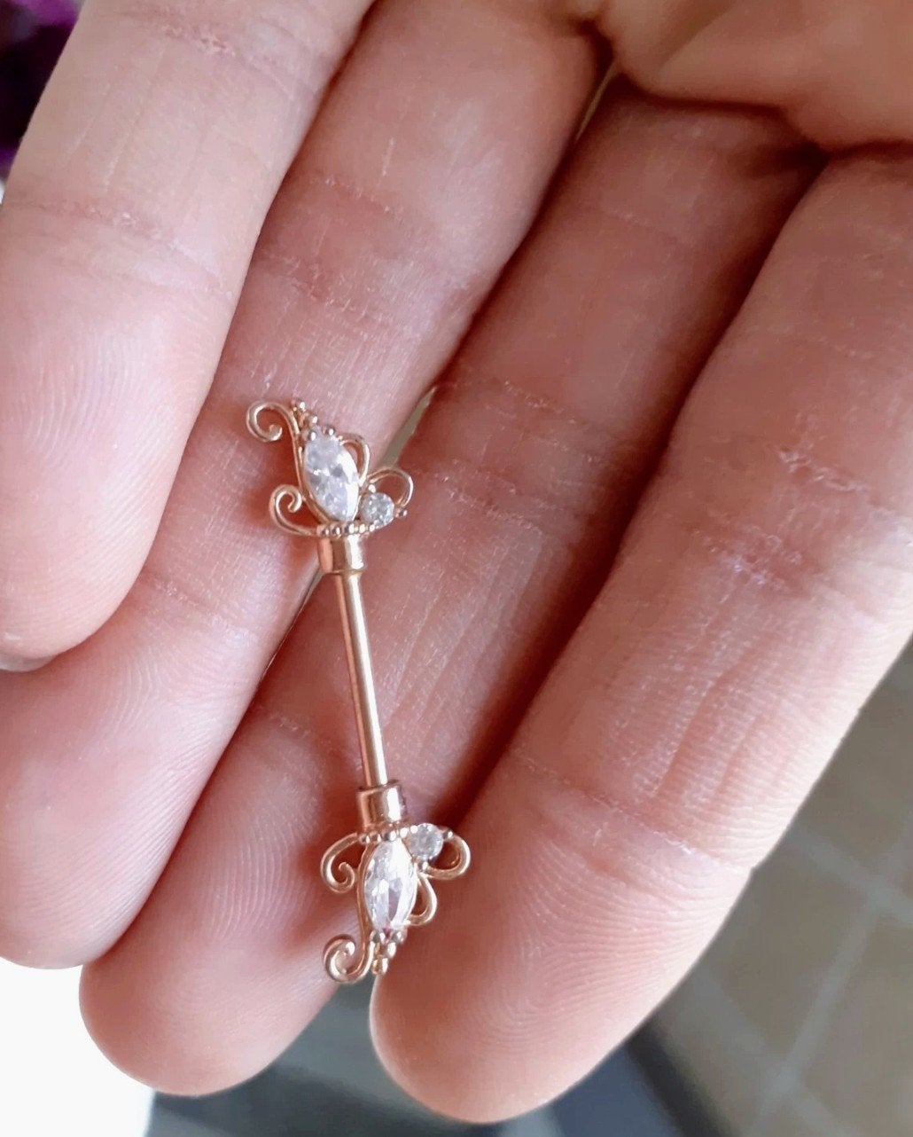 1 stuks Nieuwe  rosé gold plated tepelpiercing, Verzenden, Nieuw, Staal