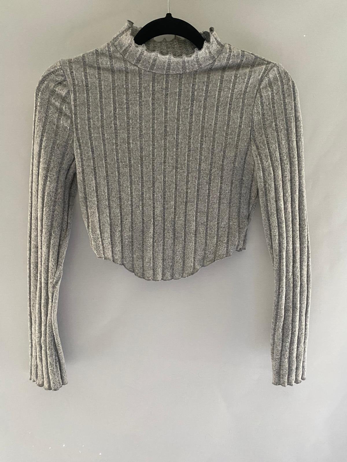 SHEIN grijze rib crop top | Maat XS (34) | Zeer goede staat, Kleding | Dames, Tops, Ophalen of Verzenden, Zo goed als nieuw, Lange mouw