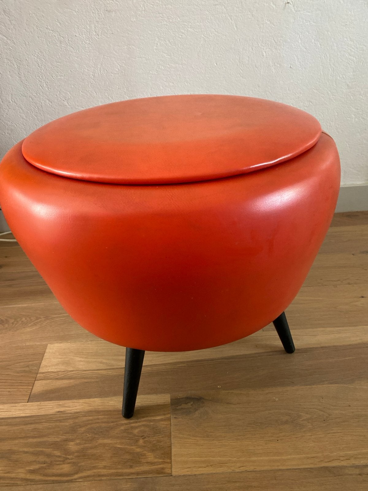 Vintage Oranje Poef met Opbergruimte en Dienblad, Ophalen of Verzenden