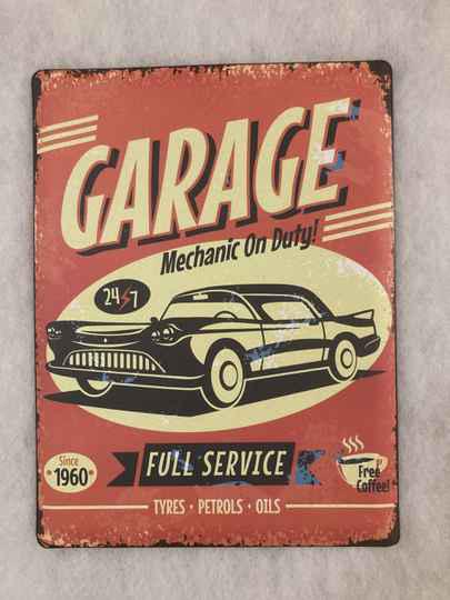 Garage full Service wandbord reclamebord reclame, Verzamelen, Merken en Reclamevoorwerpen, Nieuw, Reclamebord, Ophalen of Verzenden