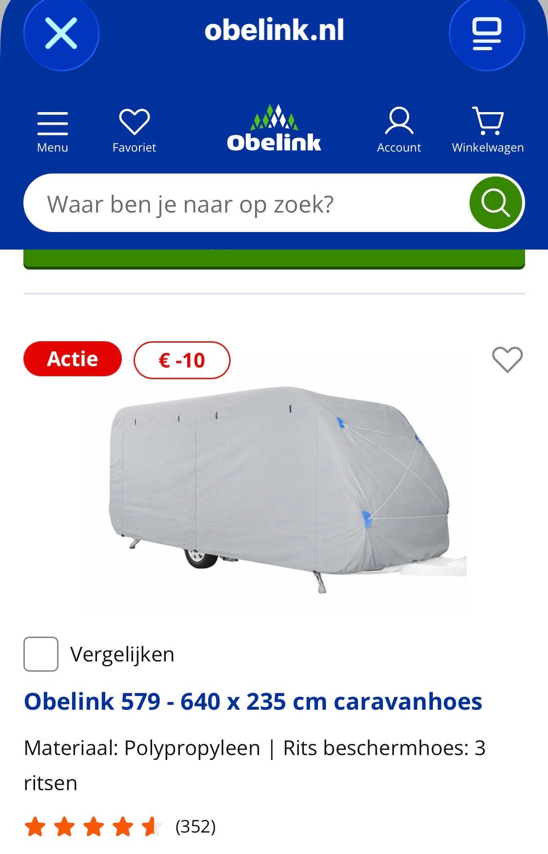 Nieuwe Obelink caravanhoes 579–640 cm  / 85 euro, Ophalen of Verzenden, Nieuw