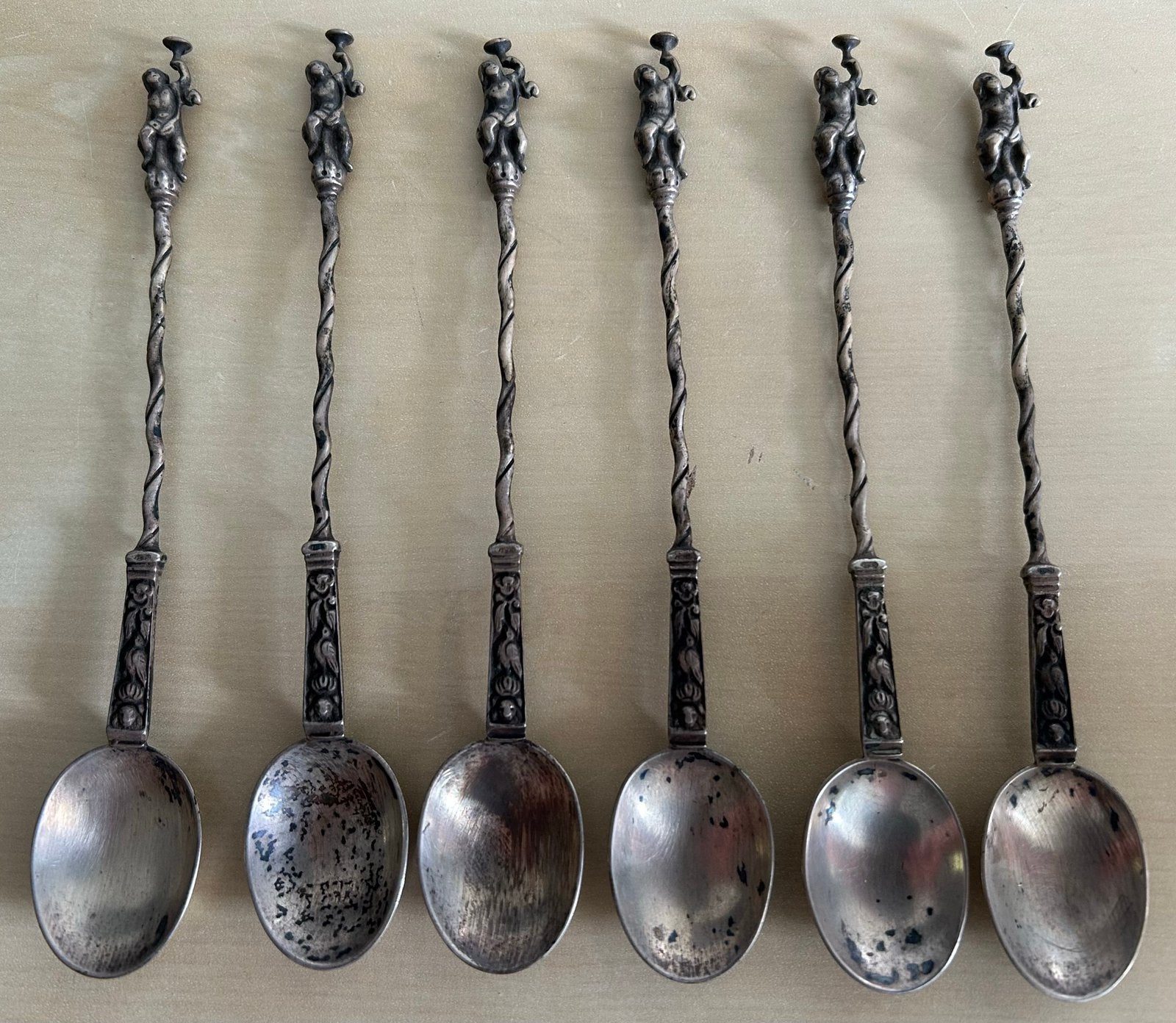 Antieke set lange zilver dessert lepels stoofpeertjes zilver, Ophalen of Verzenden, Zilver