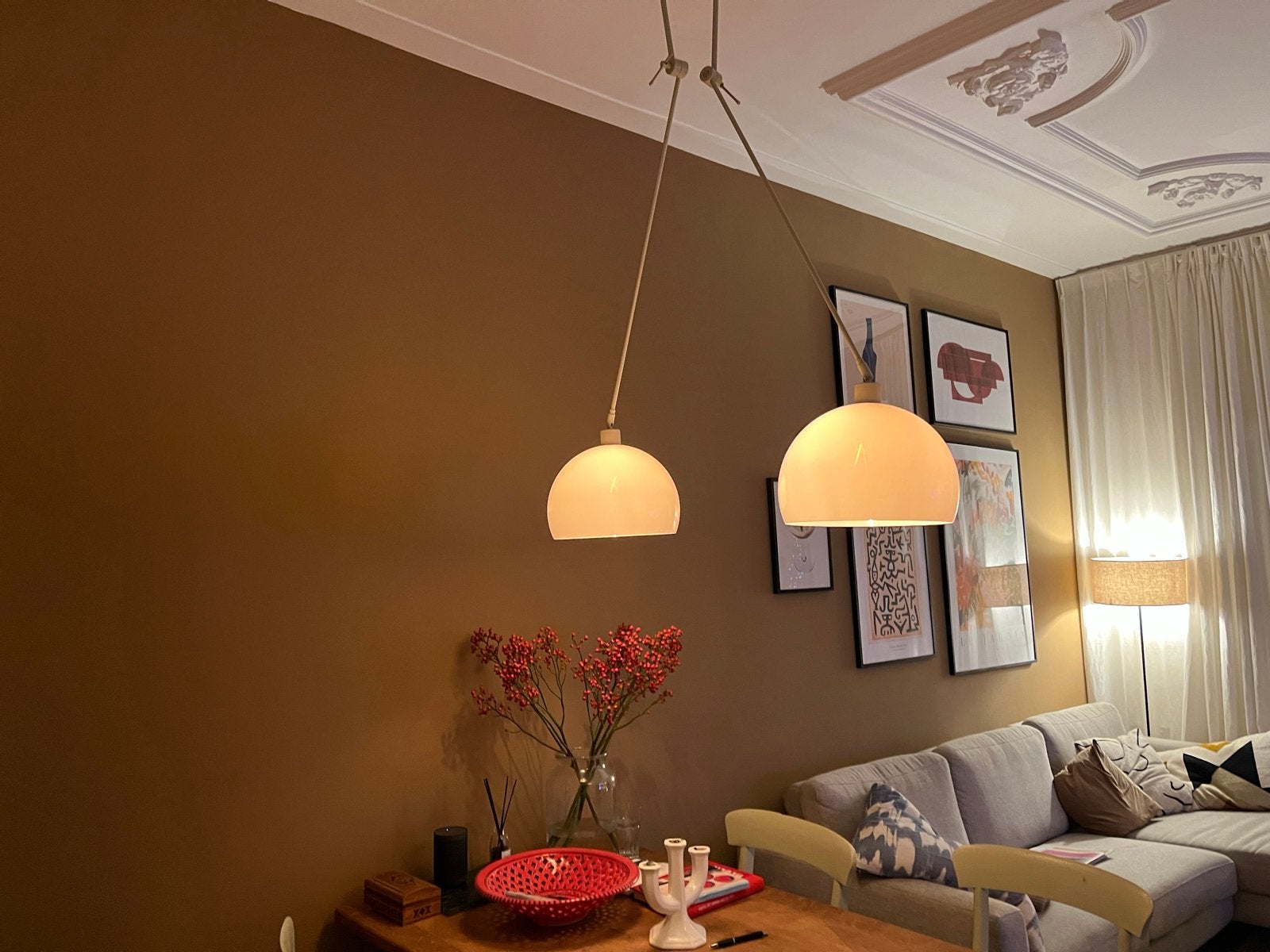 Rietveld hanglamp met plastic bollen, geschikt voor Ph, Huis en Inrichting, Ophalen of Verzenden, Gebruikt, Kunststof, E27 (groot)