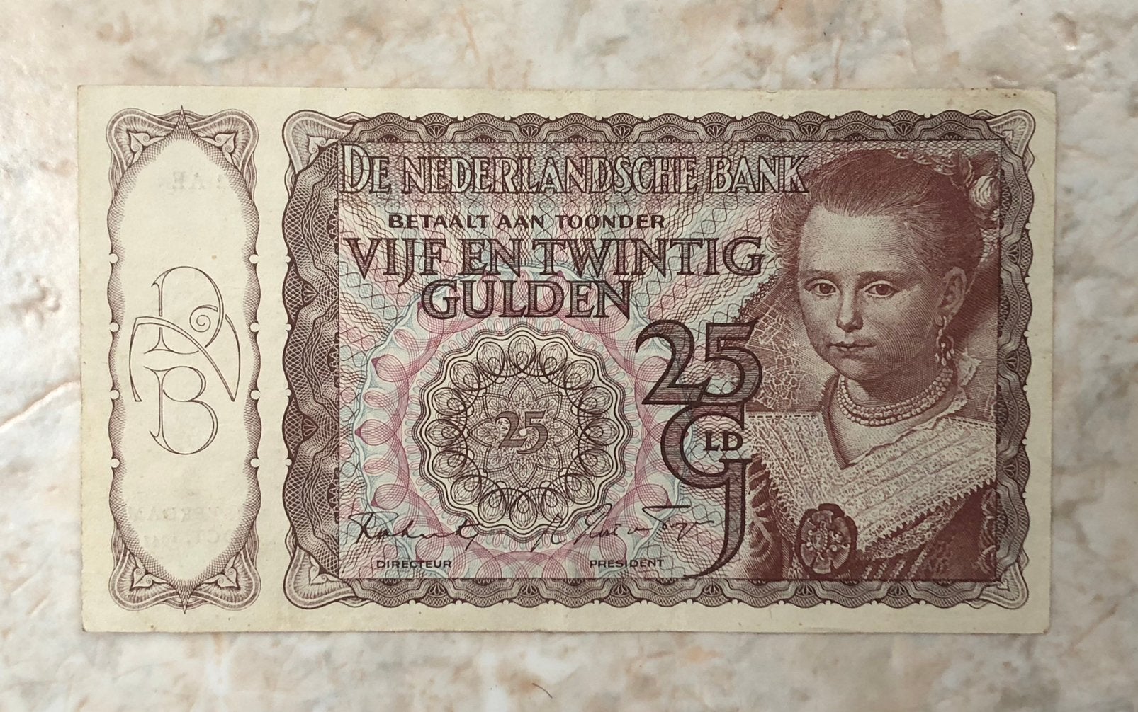 25 gulden, 8 oktober 1943, Prinsesje., Verzenden, 25 gulden, Los biljet