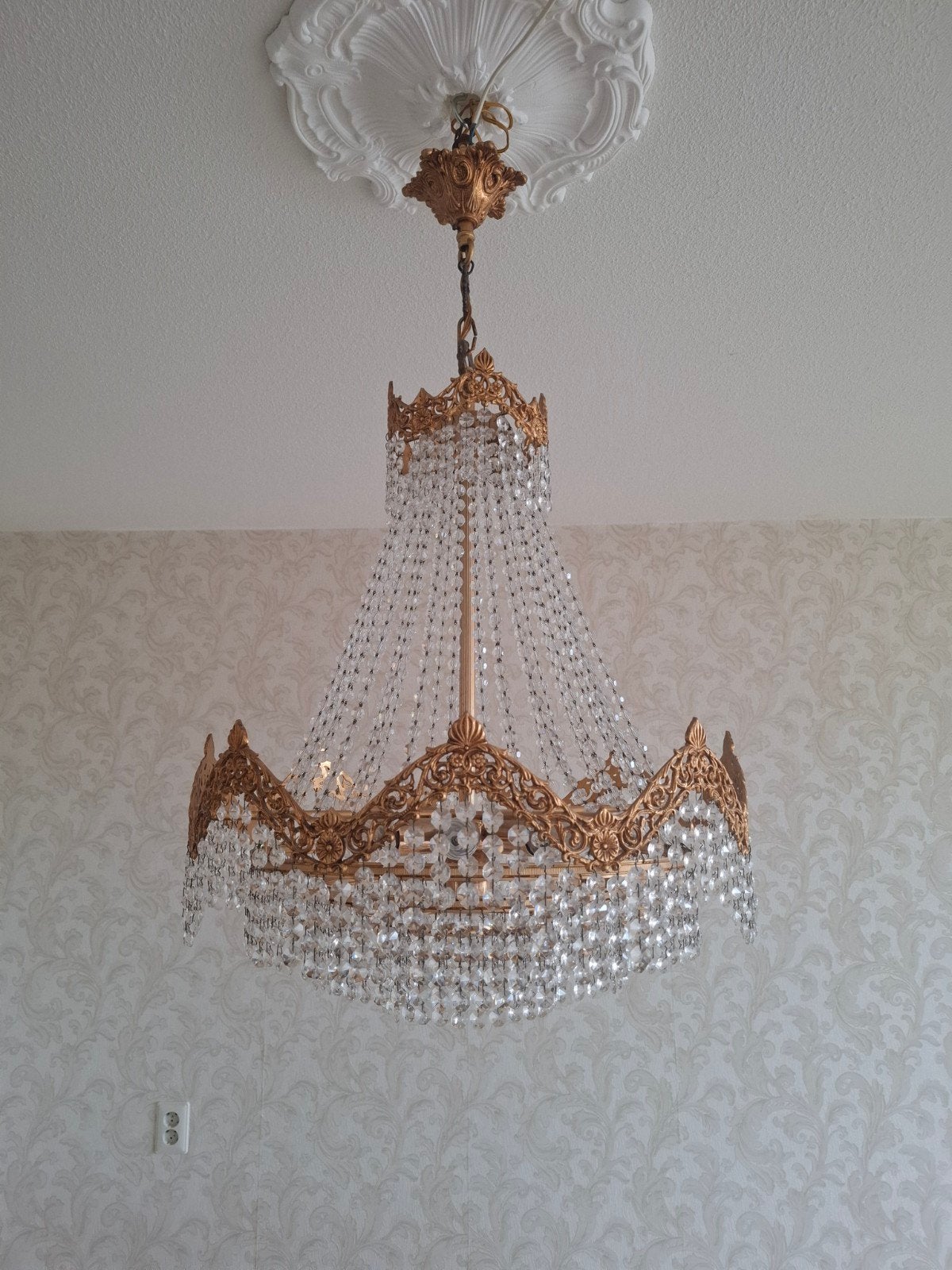Antieke Messing Kroonluchter met Swarovski Kristallen, Ophalen of Verzenden