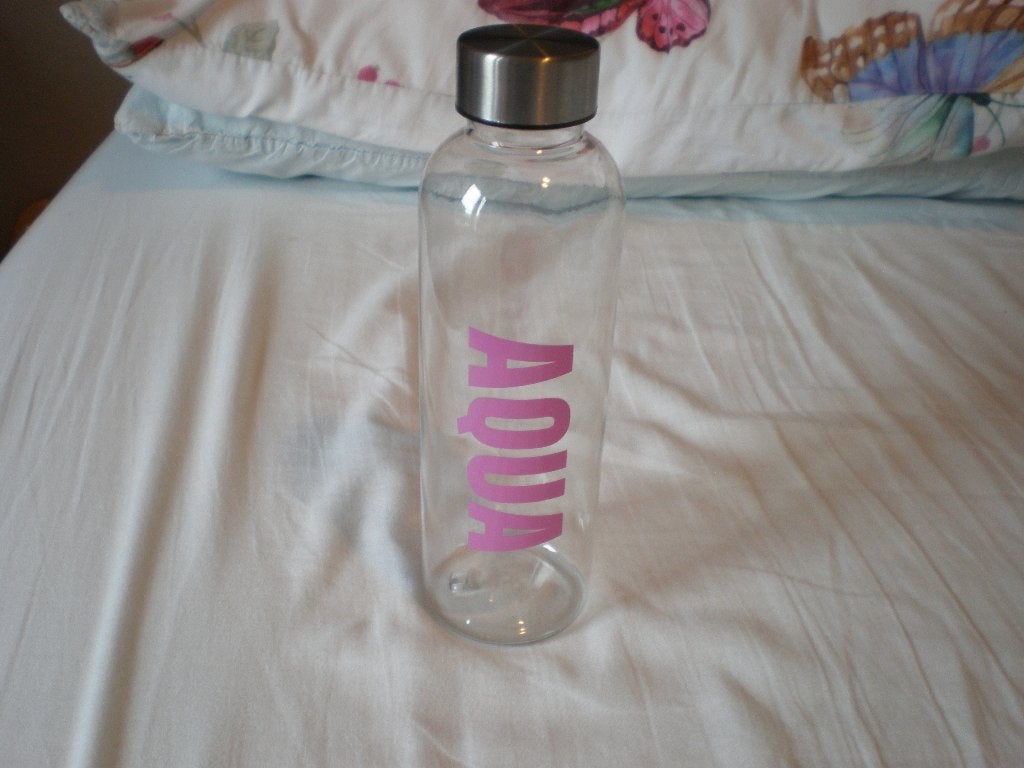 Transparante kunststof drinkfles met roze opdruk aqua. Nieuw, Ophalen of Verzenden, Nieuw