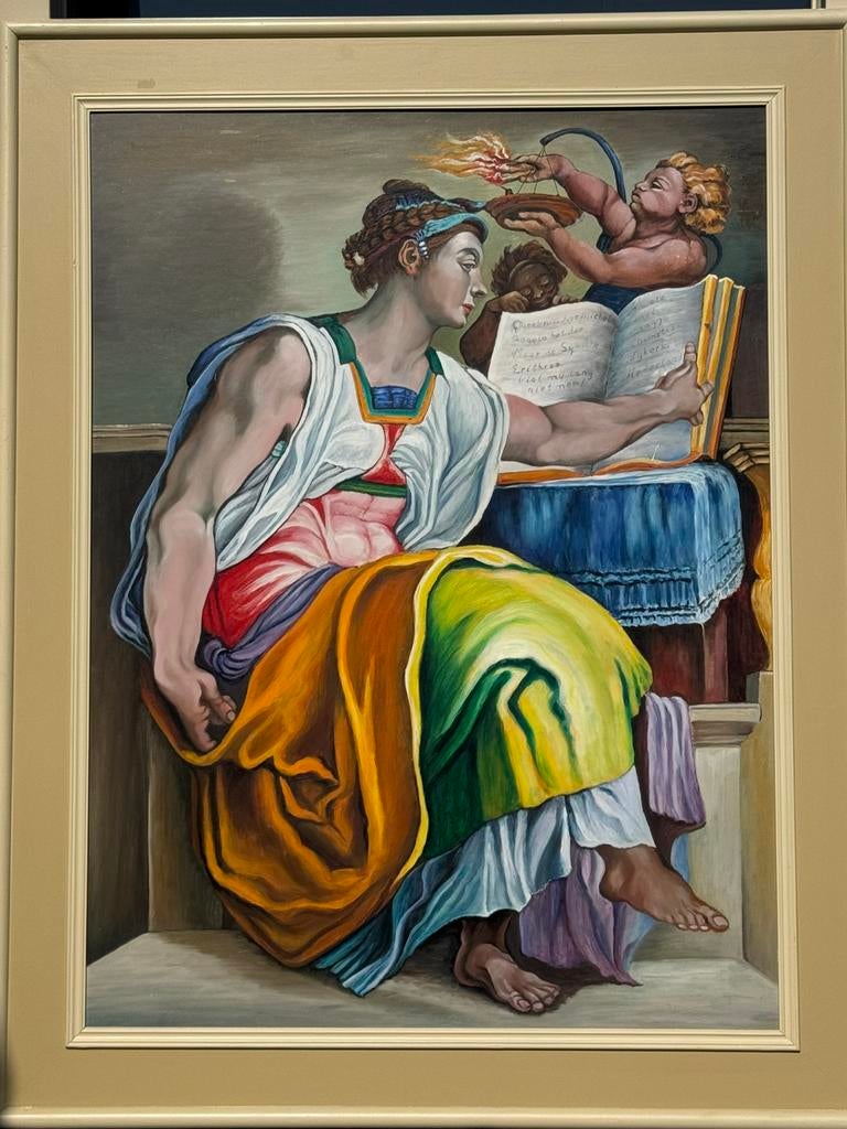 Schilderij Michrl Angelo Sybille met boek, Antiek en Kunst, Ophalen