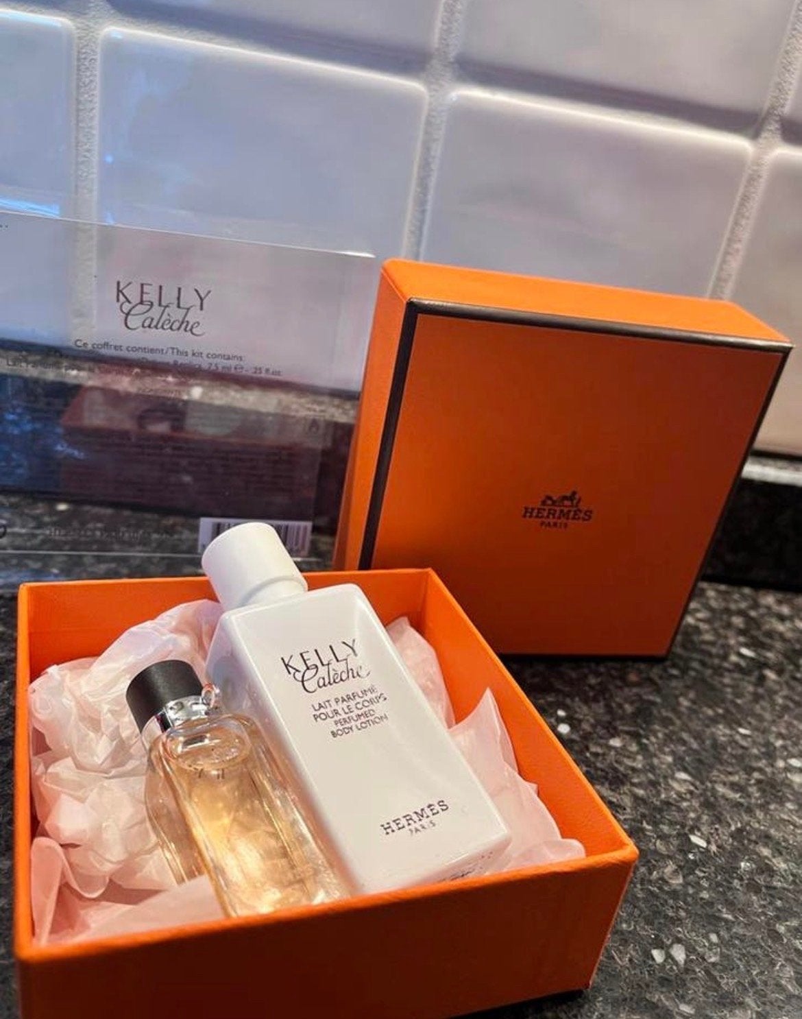 Vintage Hermes Kelly Caleche Parfum & Bodylotion Set, Sieraden, Tassen en Uiterlijk, Uiterlijk | Parfum, Ophalen of Verzenden