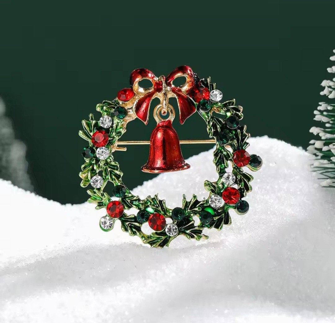 Kerstkrans broche strass Christmas Kerst, Overige materialen, Overige kleuren, Verzenden, Minder dan 4 cm