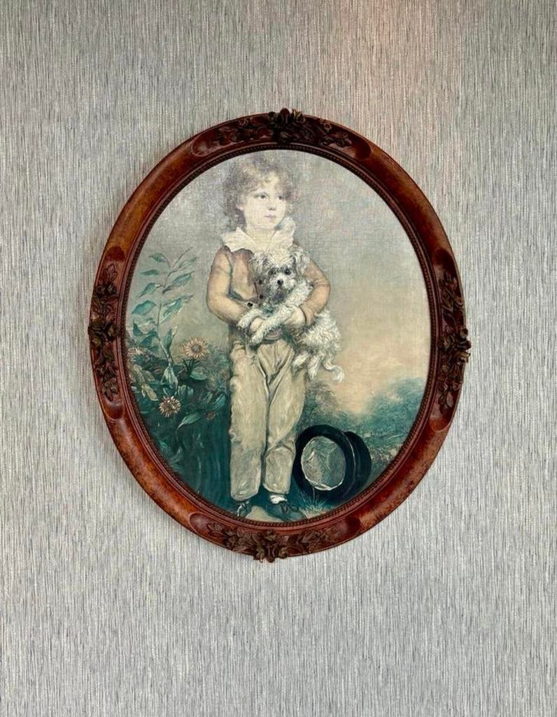 Boy with dog schilderij, Ophalen of Verzenden, 50 tot 75 cm, Schilderij