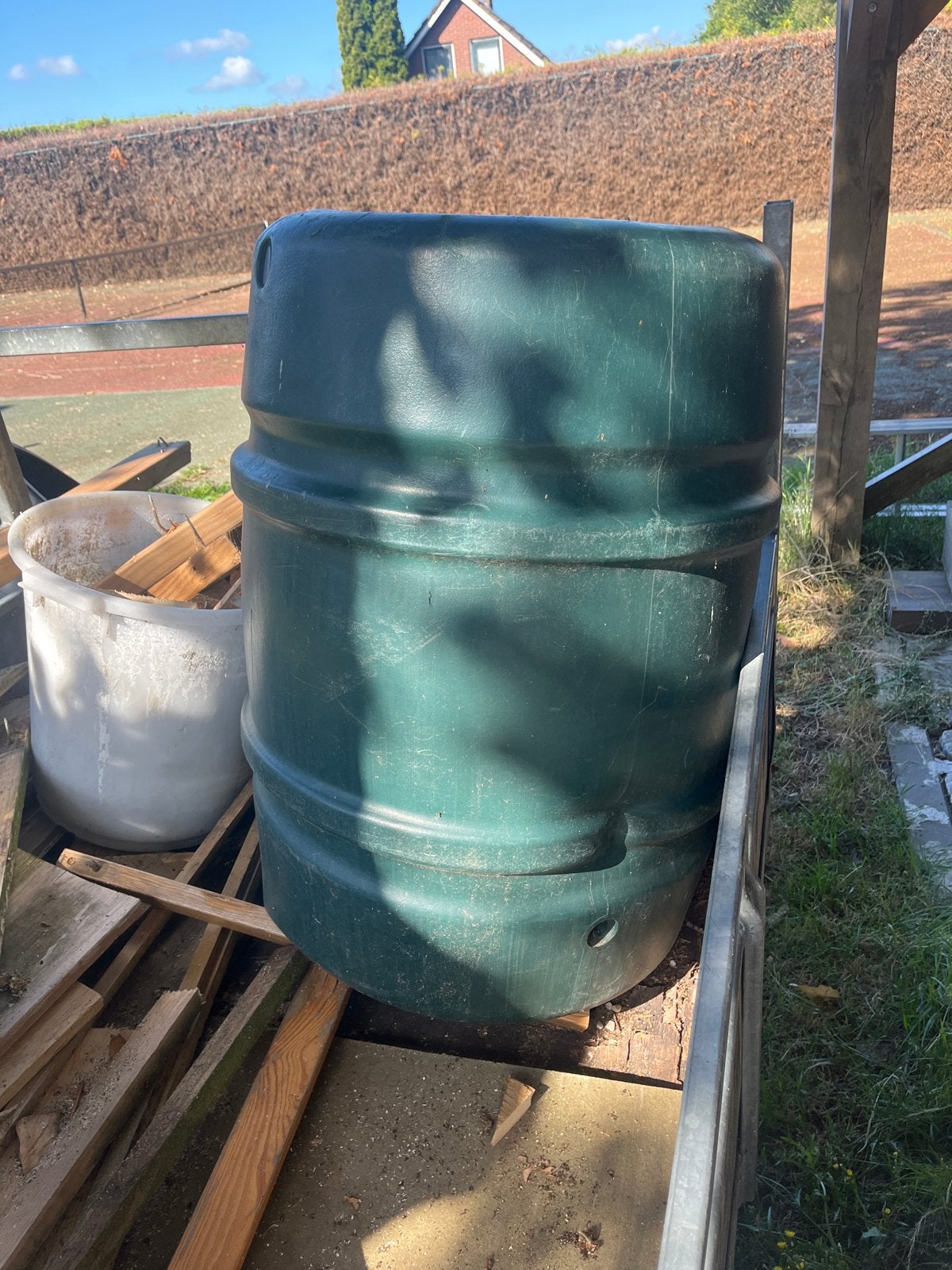 Regenwaterton - Groen kunststof vat, Tuin en Terras, Regentonnen, 150 liter of meer, Ophalen, Gebruikt, Kunststof