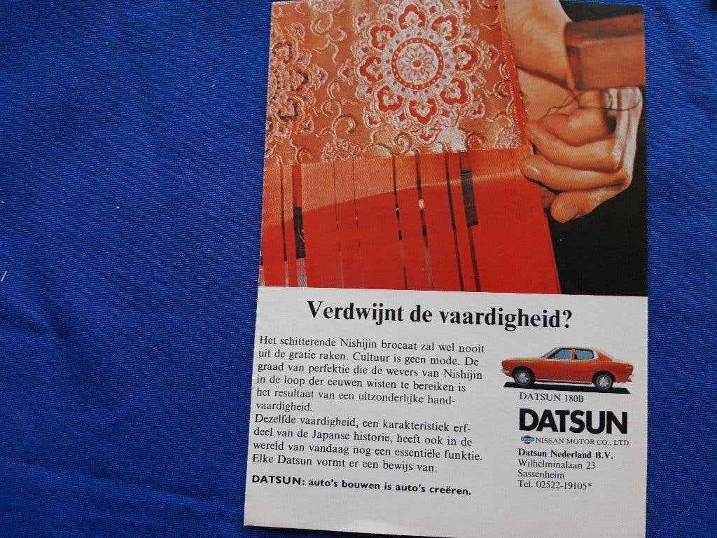 Datsun 180B - originele advertentie, Verzamelen, Automerken, Motoren en Formule 1, Zo goed als nieuw, Auto's, Ophalen of Verzenden