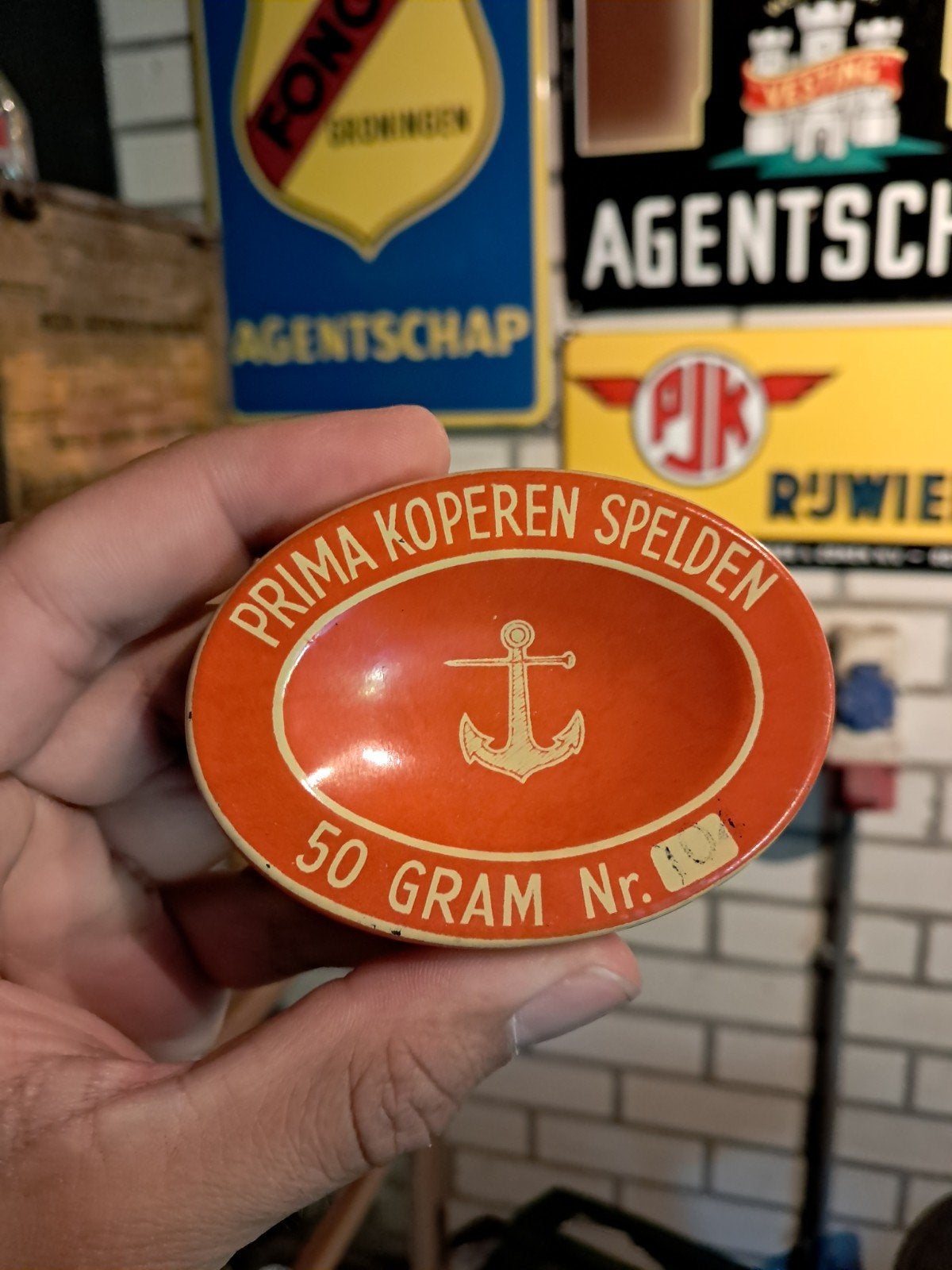 Prima koperen spelden blikje, Verzamelen, Merken en Reclamevoorwerpen, Ophalen of Verzenden, Gebruikt