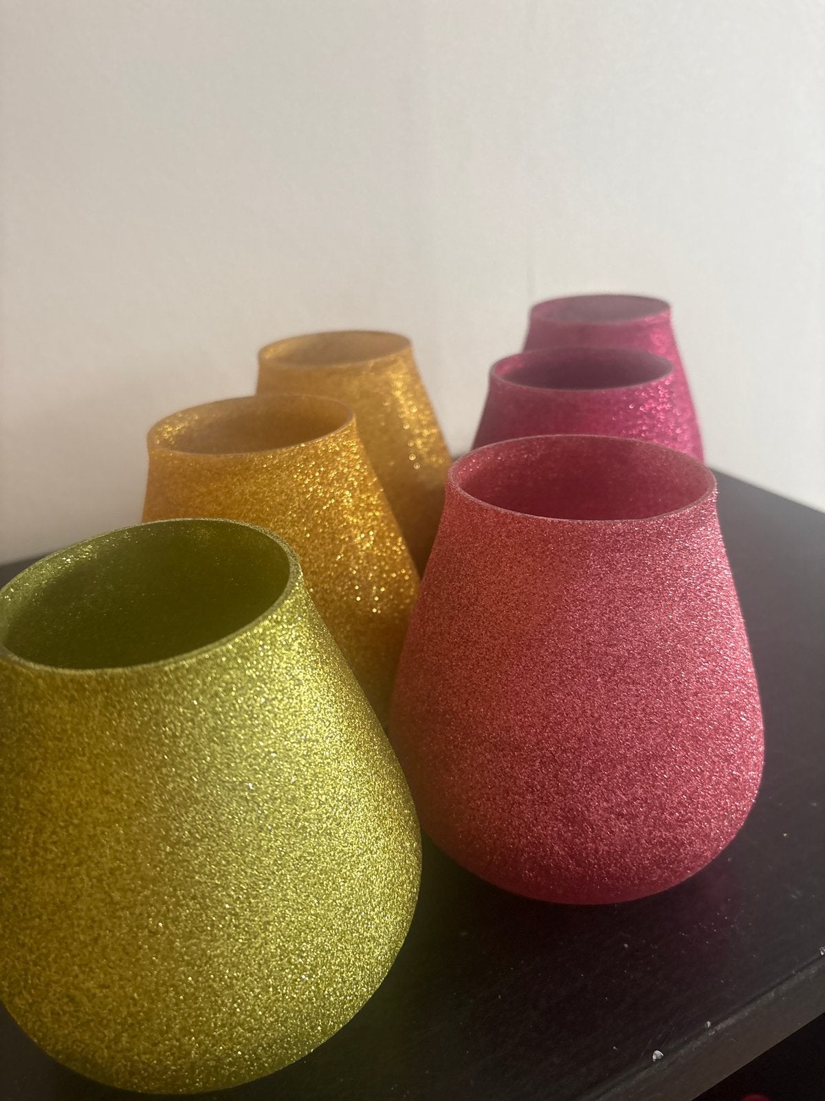 6 glimmende vazen/waxinelichthouders - 12 cm hoog, Huis en Inrichting, Woonaccessoires | Vazen, Overige materialen, Gebruikt, Ophalen of Verzenden
