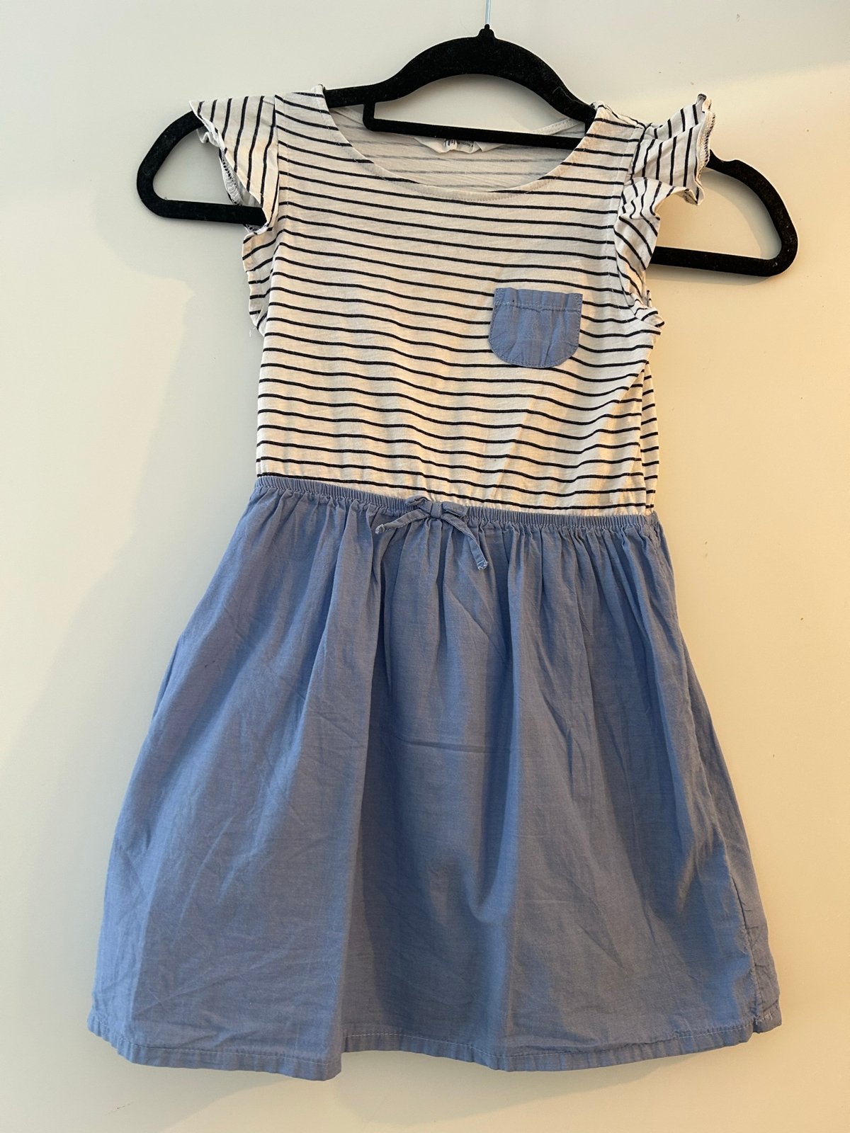 H&M gestreepte jurk met blauwe rok - maat 110/116, Ophalen of Verzenden, Gebruikt, Meisje, Jurk of Rok